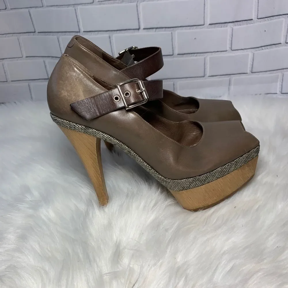 Marni Scarpa Wood Platform Tweed/Leather Platform Pumps‎
